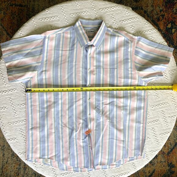 VTG 90s L.L. Bean Striped Short Sleeve Dress Shirt XL Pastel Classic Preppy USA - Picture 8 of 10